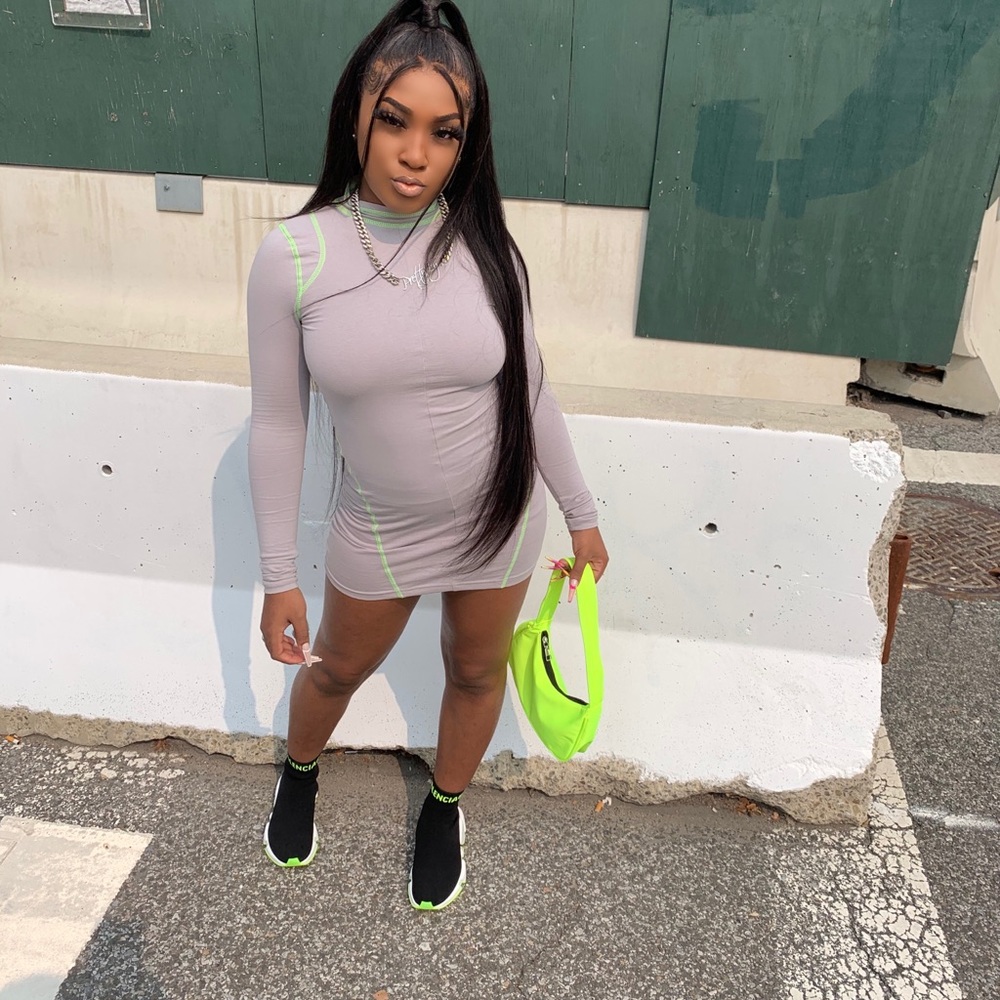 Grey long sleeve bodycon dress
